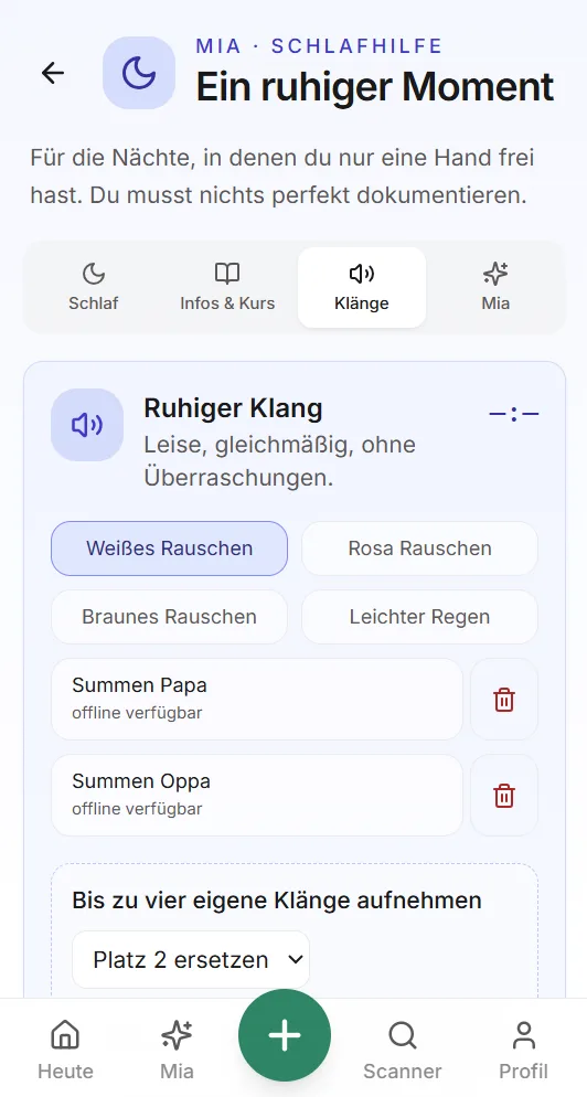 Baby-Schlafhilfe mit Rauschklängen, leichtem Regen und eigenen Summen-Aufnahmen